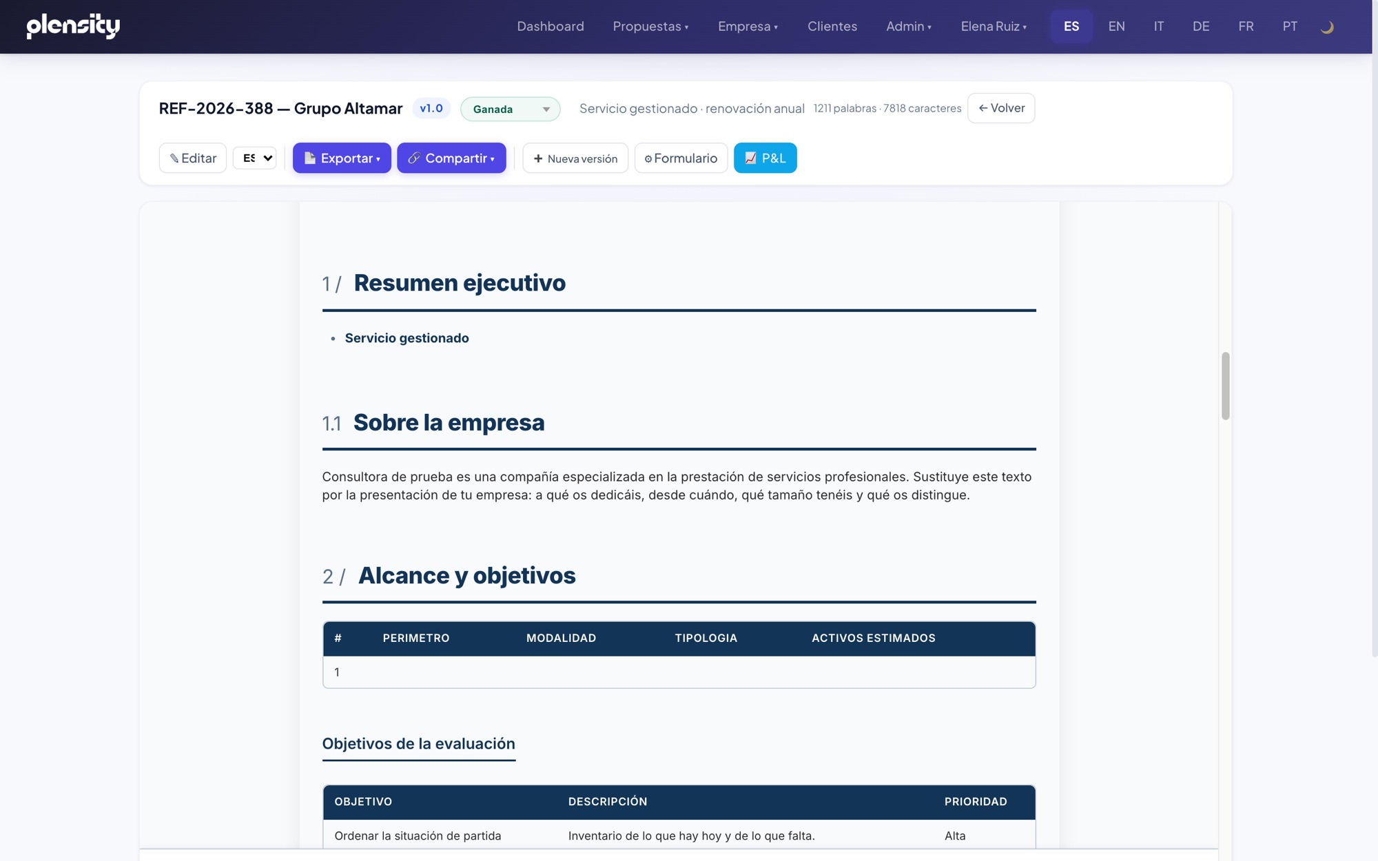 Editor de propuestas de Plensity